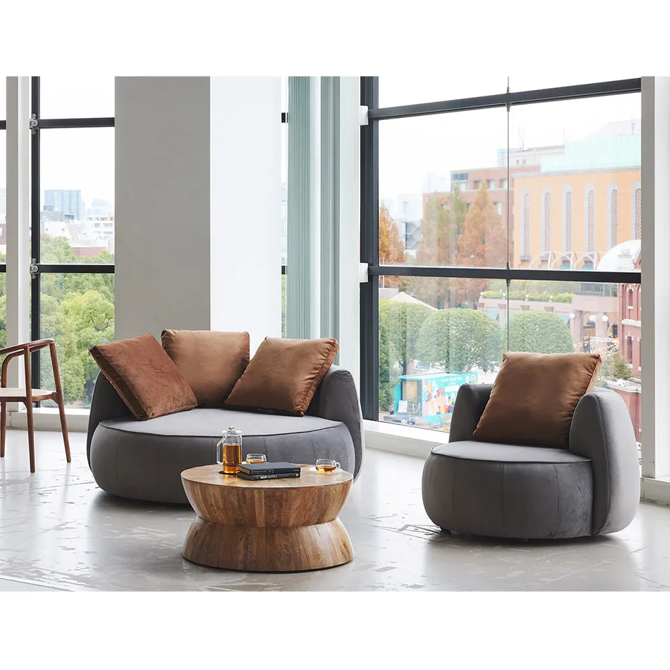 ソファCIRCLE 1人掛けグレー/ブラウン - 10